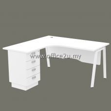 ASW-4D ASTRA SERIES COMPACT L-SHAPE TABLE WITH WOODEN MODESTY PANEL AND FIXED PEDESTAL 4-DRAWERS